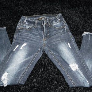 Rue 21 Ripped Blue Mid-Rise Ankle Jeggings Size 0